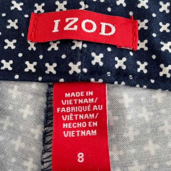 Izod Athletic Cotton Spandex 6.5" Sporty Golf Print Pattern Shorts Navy+Wht Sz 8 - Picture 8 of 11